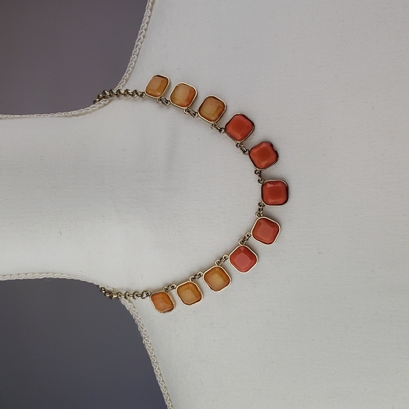 Statement Necklace in Coral/Autumn Brown OS Goldtone Hardware - Picture 2 of 9